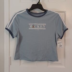 NEW Disney Mickey Mouse Blue Stripped Cropped Top Sz XL